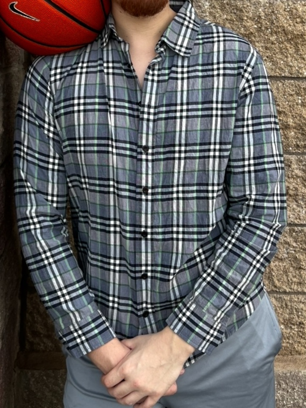 BURBERRY LONDON MEN CHECK Plaid Button DOWN Shirt LONG SLEEVE WRINKLED